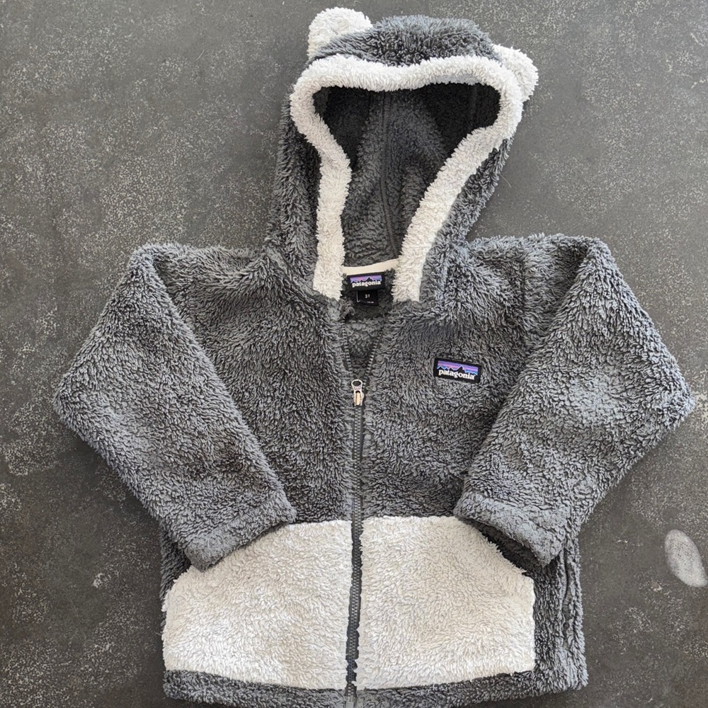 Patagonia Gray and Cream Fleece Hoodie